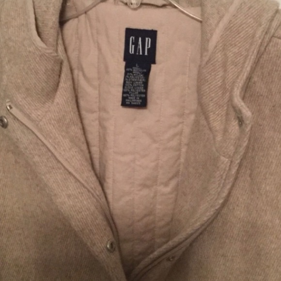GAP Jacket/Pea Coat With Hood Wool Blend Light Beige Size Large - Picture 3 of 9